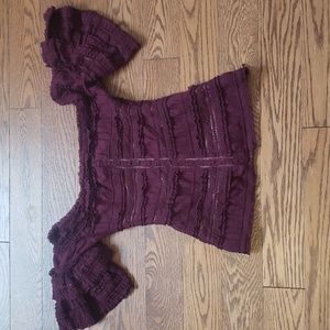 CINQ A SEPT Dark Purple Ruffle Off The Shoulder Top